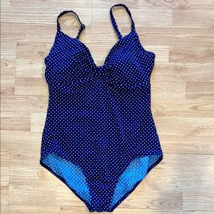 Jantzen Classics Navy Polka Dot Women’s One Piece Swimsuit Sz 16